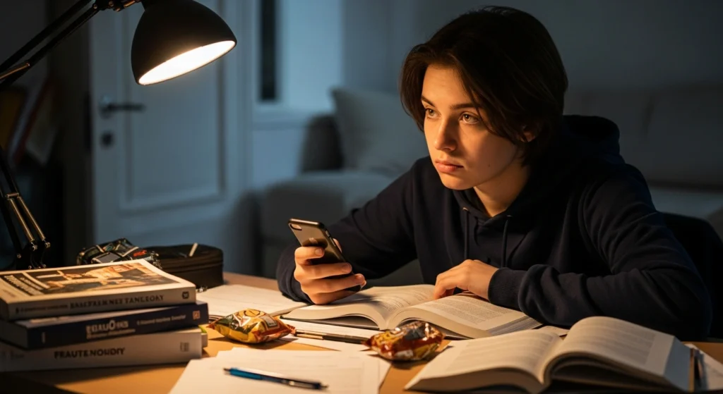 student distracted while reading book